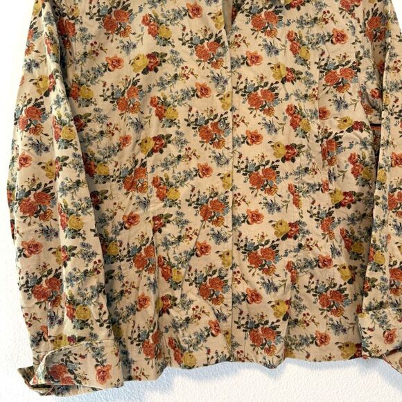 Christopher & Banks Floral Print Corduroy Button Down Size Medium - Picture 2 of 9
